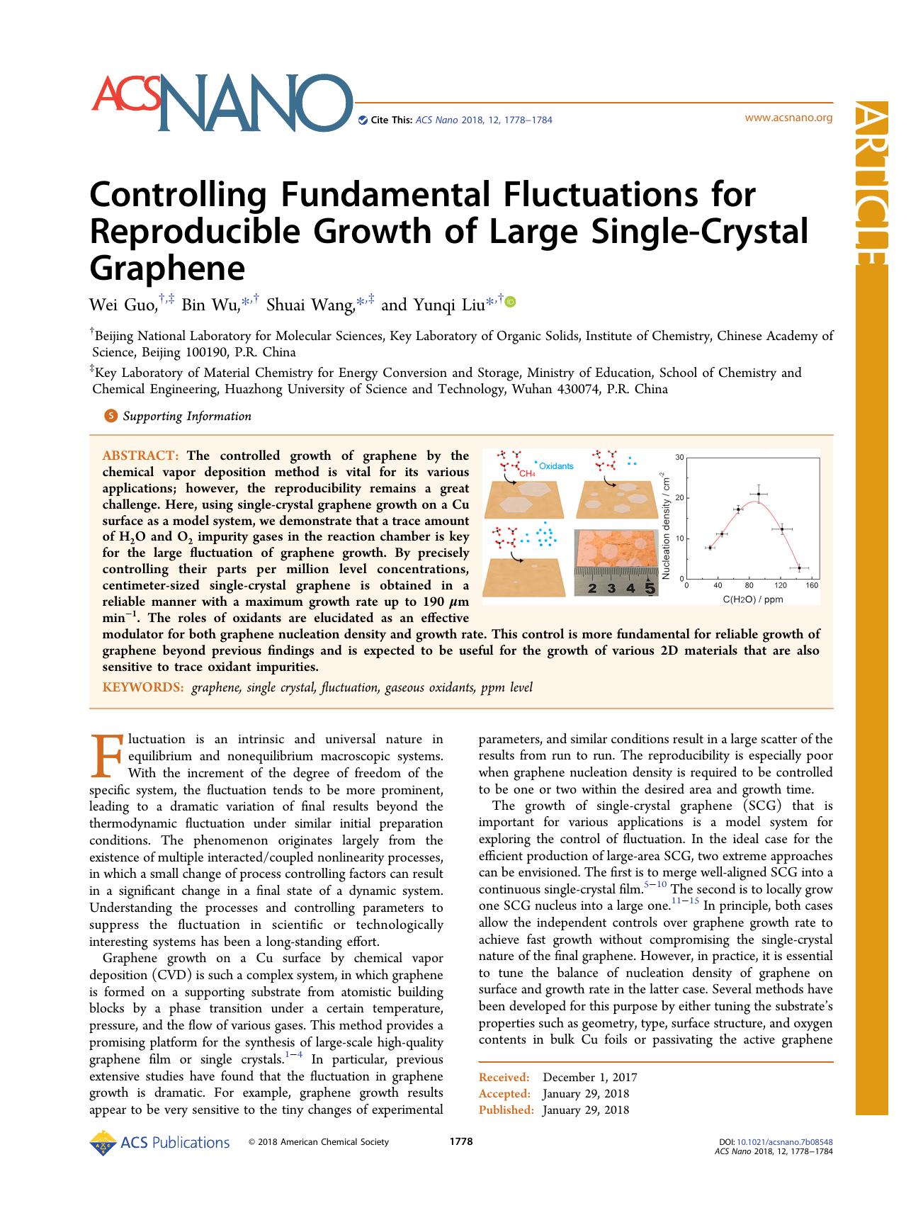 Controlling Fundamental Fluctuations for Reproducible Growth of Large Single-Crystal Graphene by Wei Guo Bin Wu Shuai Wang and Yunqi Liu