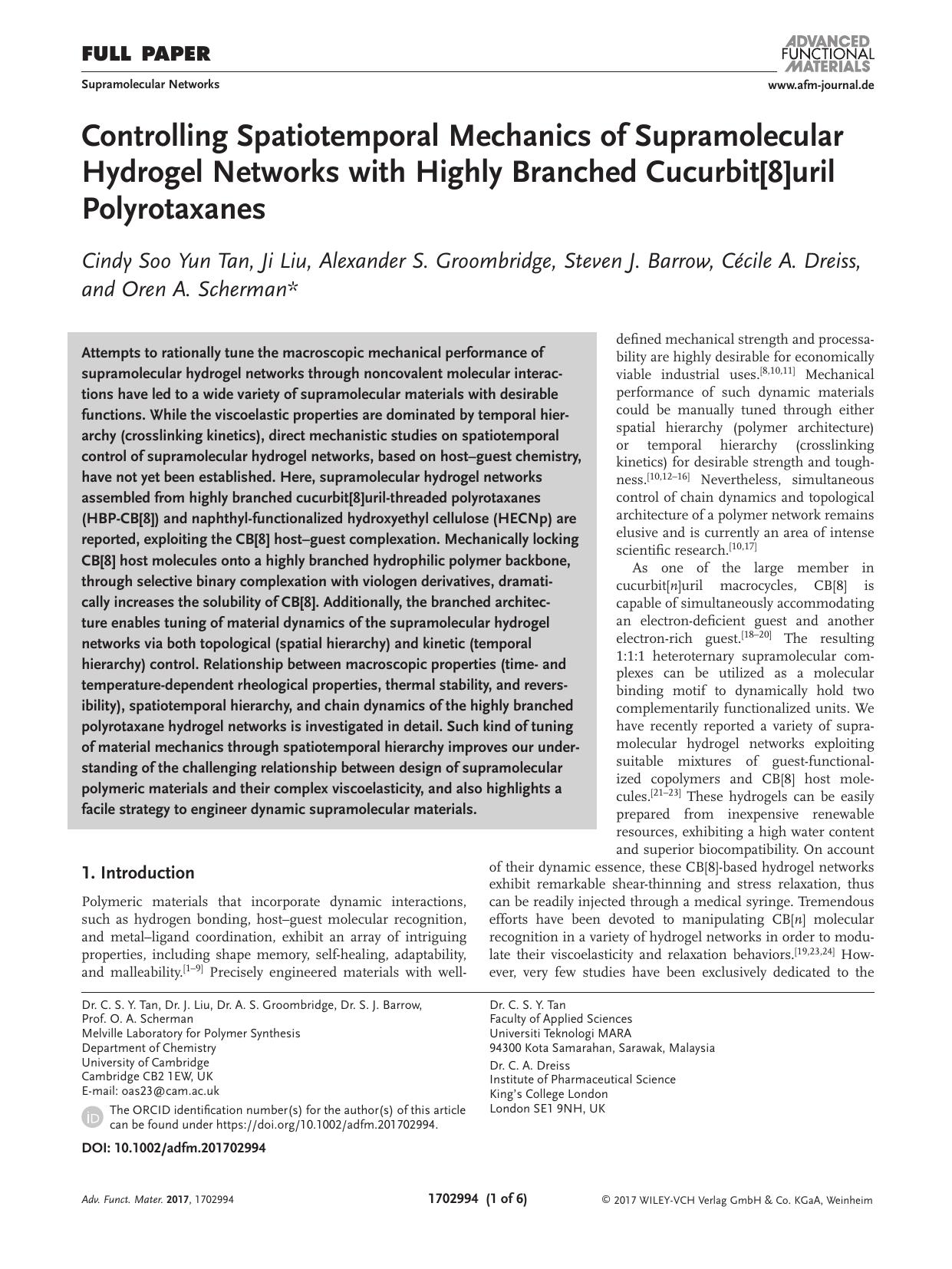 Controlling Spatiotemporal Mechanics of Supramolecular Hydrogel Networks with Highly Branched Cucurbit[8]uril Polyrotaxanes by Unknown