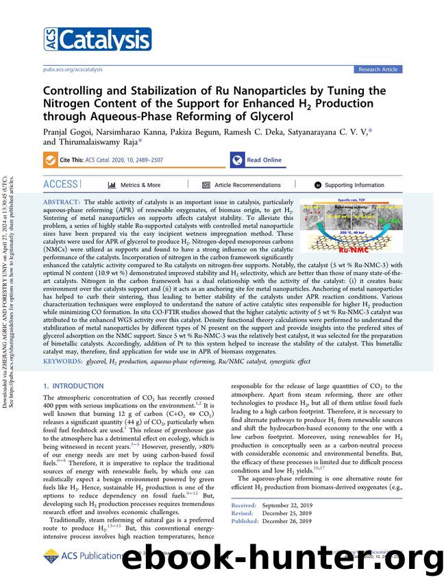 Controlling and Stabilization of Ru Nanoparticles by Tuning the Nitrogen Content of the Support for Enhanced H2 Production through Aqueous-Phase Reforming of Glycerol by unknow