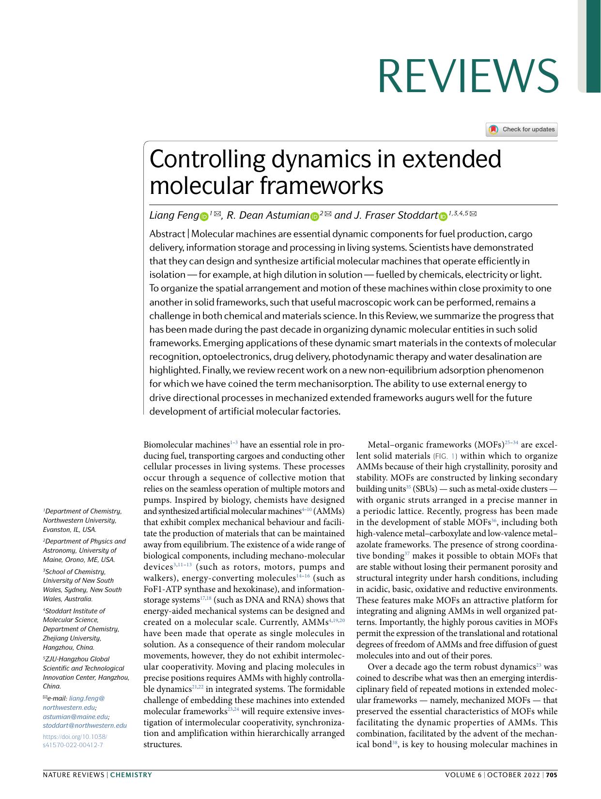 Controlling dynamics in extended molecular frameworks by Liang Feng & R. Dean Astumian & J. Fraser Stoddart