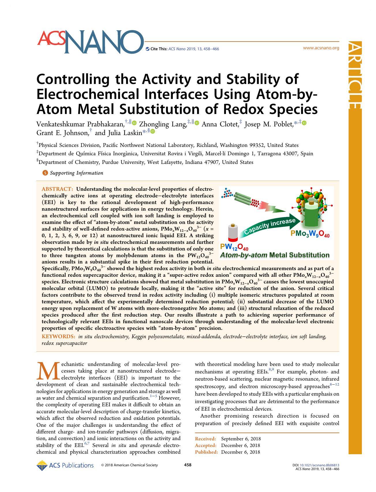 Controlling the Activity and Stability of Electrochemical Interfaces Using Atom-by-Atom Metal Substitution of Redox Species by unknow