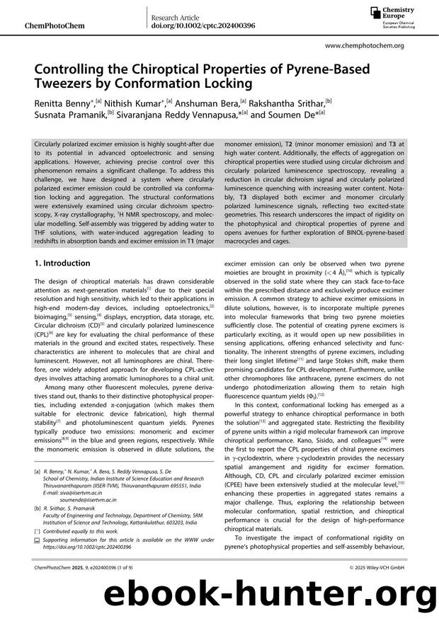 Controlling the Chiroptical Properties of PyreneâBased Tweezers by Conformation Locking by Unknown