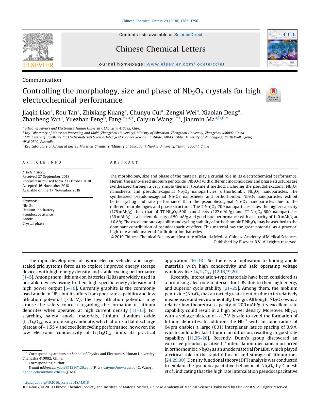 Controlling the morphology, size and phase of Nb2O5 crystals for high electrochemical performance by unknow