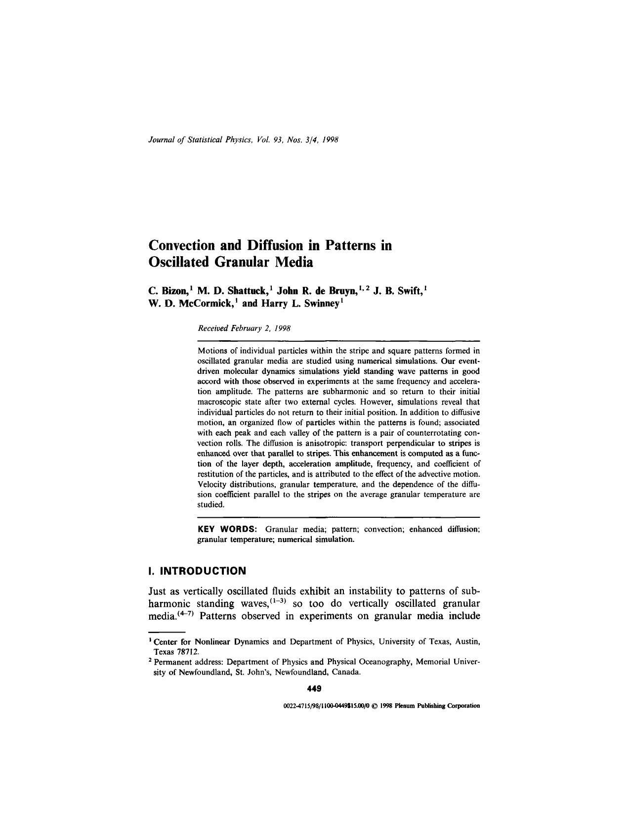 Convection and Diffusion in Patterns in Oscillated Granular Media by Unknown