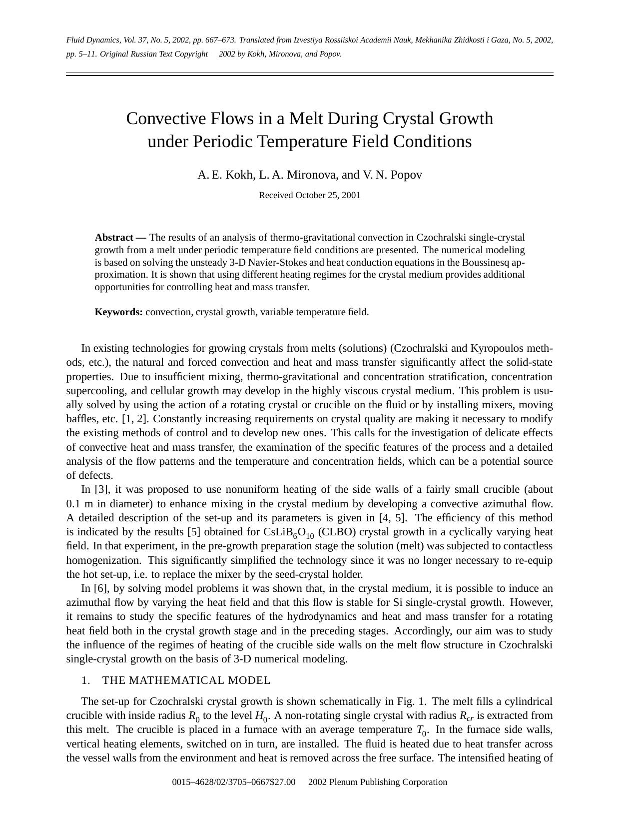 Convective Flows in a Melt During Crystal Growth under Periodic Temperature Field Conditions by Unknown