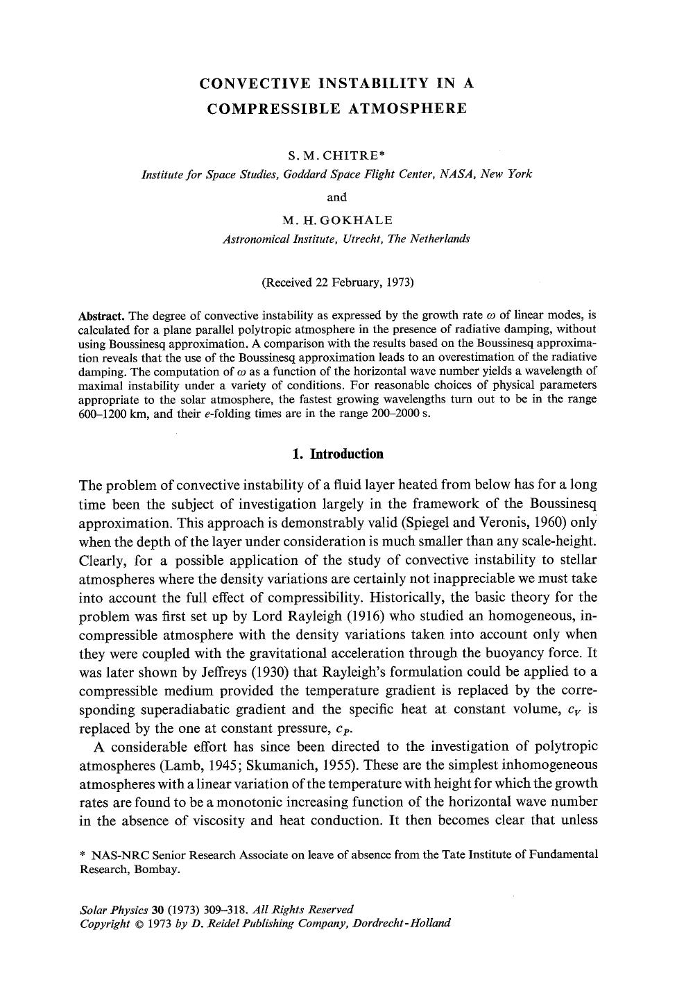 Convective instability in a compressible atmosphere by Unknown
