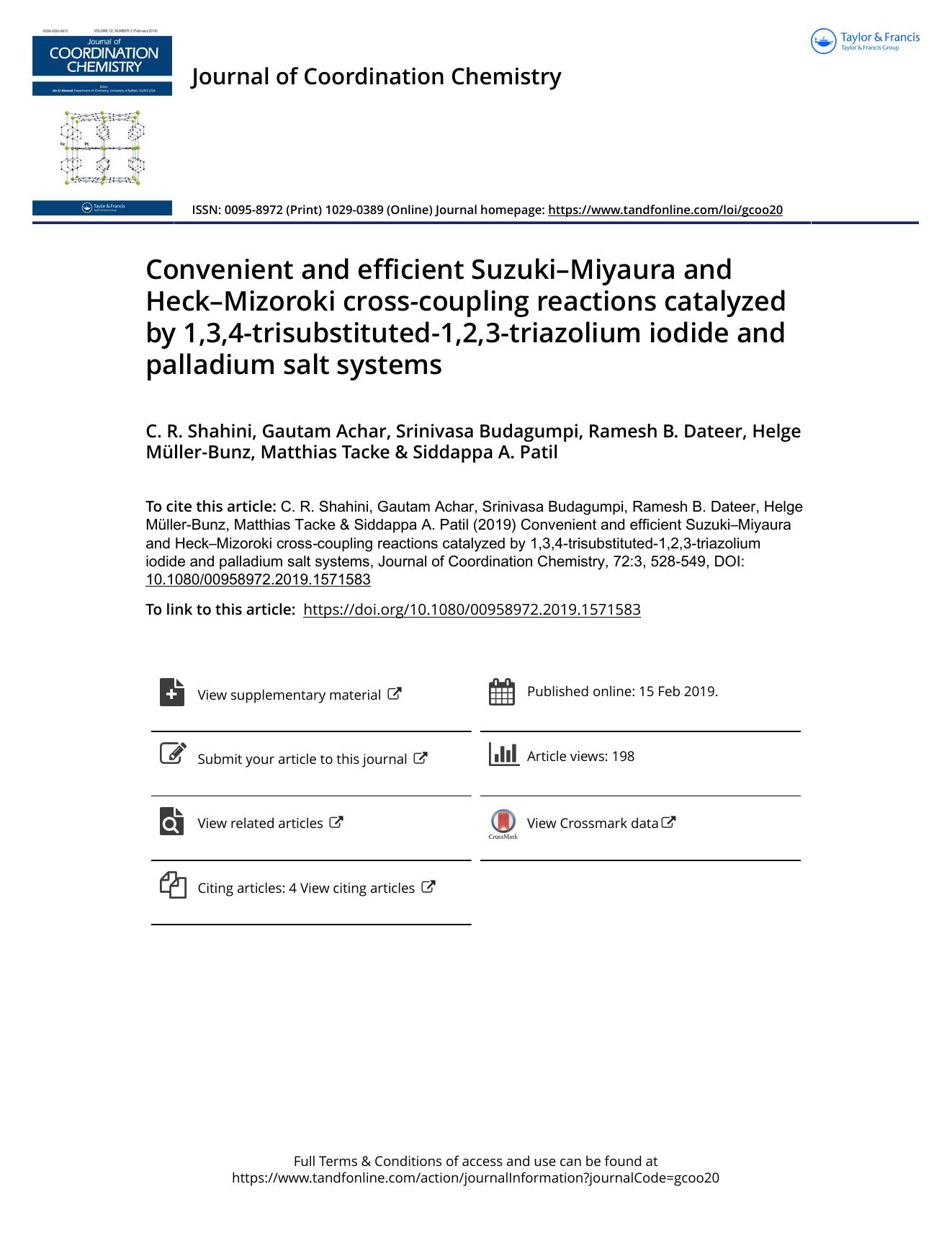 Convenient and efficient SuzukiâMiyaura and HeckâMizoroki cross-coupling reactions catalyzed by 1,3,4-trisubstituted-1,2,3-triazolium iodide and palladium salt systems by unknow