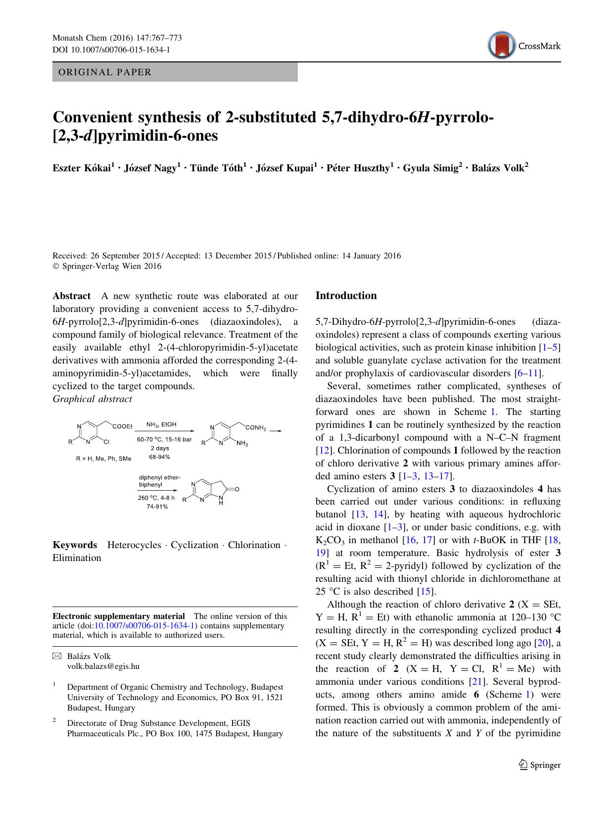 Convenient synthesis of 2-substituted 5,7-dihydro-6H-pyrrolo[2,3-d]pyrimidin-6-ones by unknow