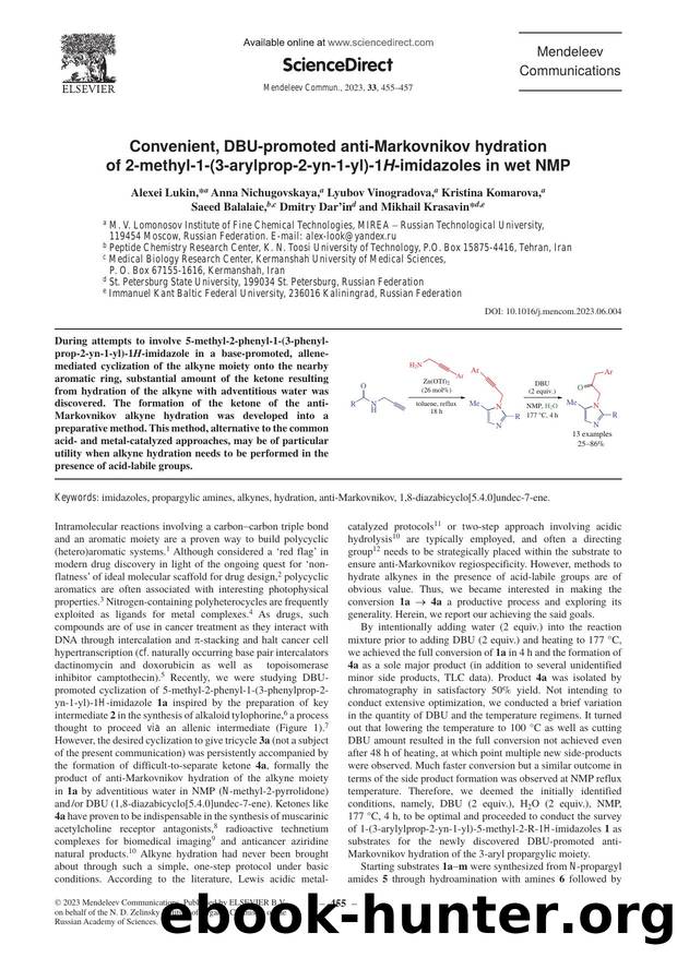 Convenient, DBU-promoted anti-Markovnikov hydration of 2-methyl-1-(3-arylprop-2-yn-1-yl)-1H-imidazoles in wet NMP by Alexei Lukin