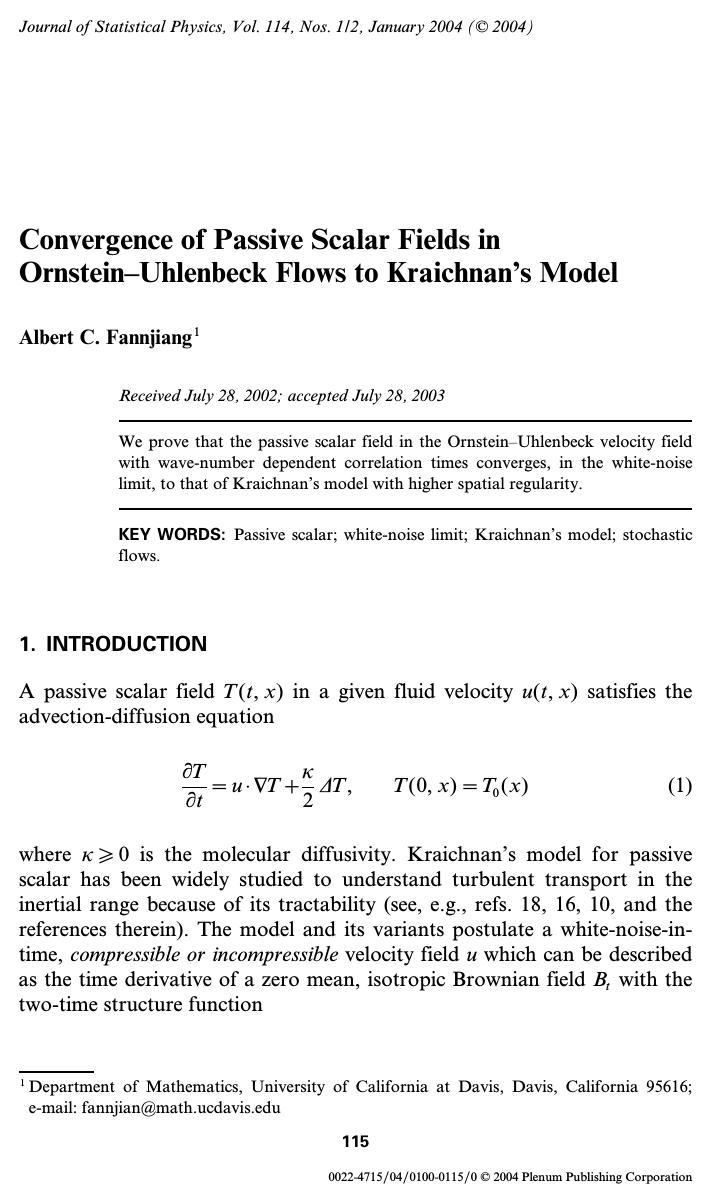 Convergence of Passive Scalar Fields in Ornstein–Uhlenbeck Flows to Kraichnan's Model by Unknown