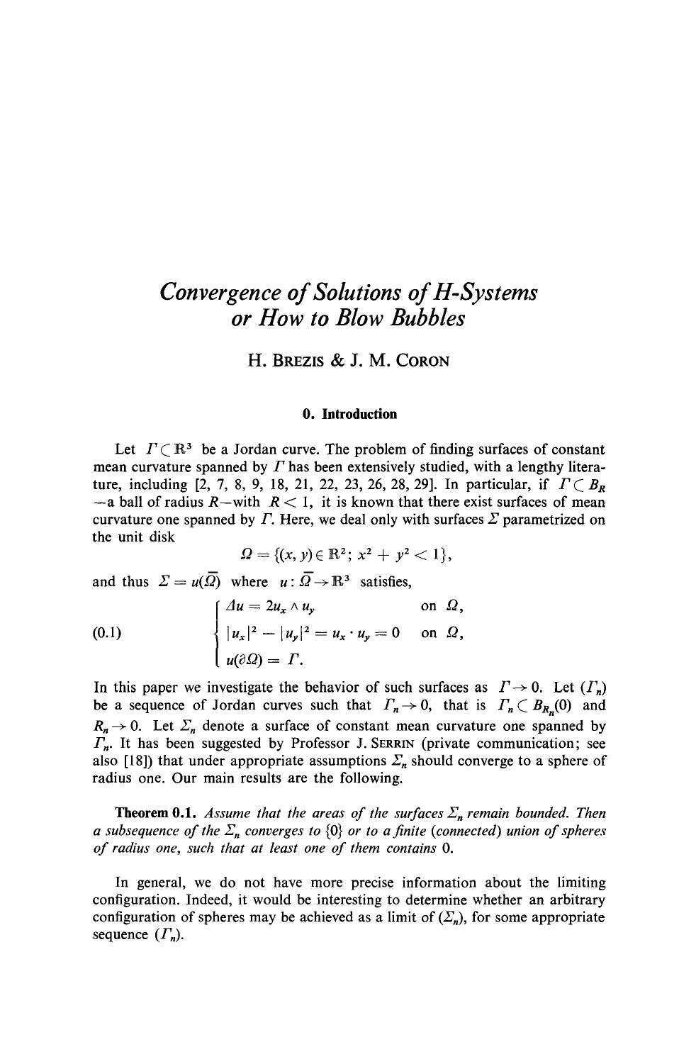 Convergence of solutions of H-systems or how to blow bubbles by Unknown