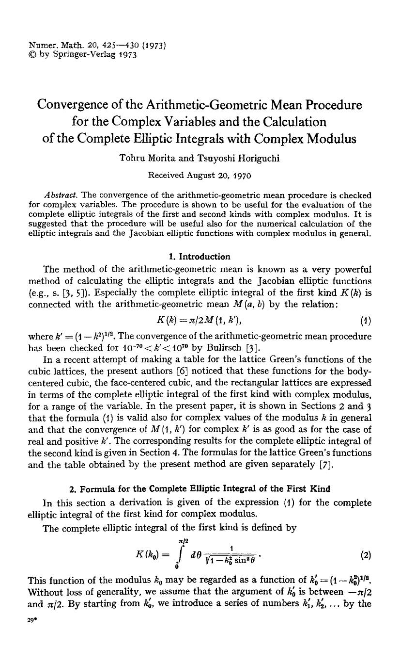 Convergence of the arithmetic-geometric mean procedure for the complex variables and the calculation of the complete elliptic integrals with complex modulus by Unknown