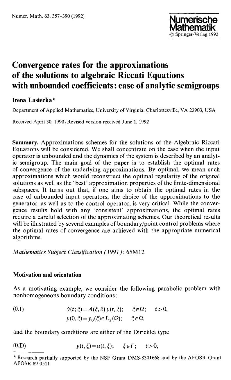 Convergence rates for the approximations of the solutions to algebraic Riccati Equations with unbounded coefficients: case of analytic semigroups by Unknown
