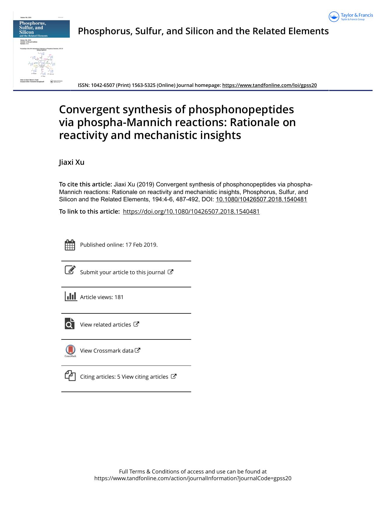Convergent synthesis of phosphonopeptides via phospha-Mannich reactions: Rationale on reactivity and mechanistic insights by Xu Jiaxi
