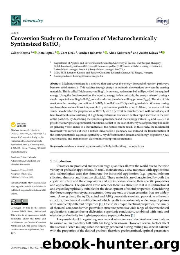 Conversion Study on the Formation of Mechanochemically Synthesized BaTiO3 by Gábor Kozma Kata Lipták Cora Deák Andrea Rónavári Ákos Kukovecz & Zoltán Kónya