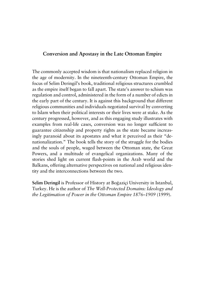 Conversion and Apostasy in the Late Ottoman Empire by Selim Deringil