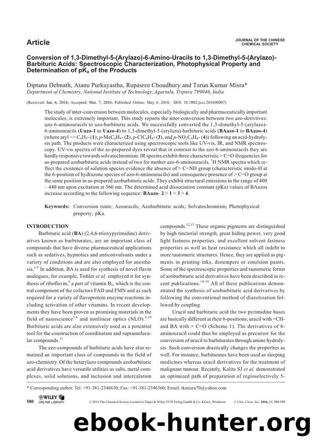 Conversion of 1,3Dimethyl5(Arylazo)6AminoUracils to 1,3Dimethyl5(Arylazo)Barbituric Acids: Spectroscopic Characterization, Photophysical Property and Determination of pKa of the Products by Amvo5
