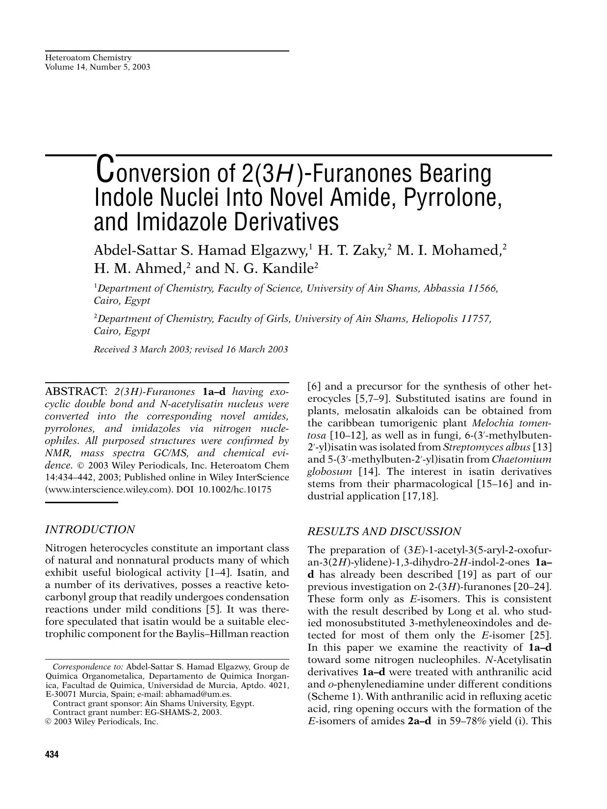 Conversion of 2(3H)-furanones bearing indole nuclei into novel amide, pyrrolone, and imidazole derivatives by Pinnacle