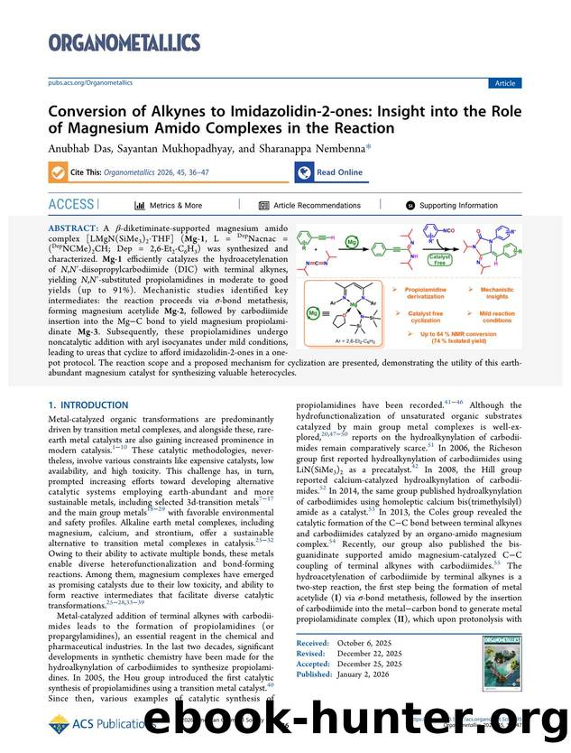 Conversion of Alkynes to Imidazolidin-2-ones: Insight into the Role of Magnesium Amido Complexes in the Reaction by Anubhab Das Sayantan Mukhopadhyay and Sharanappa Nembenna