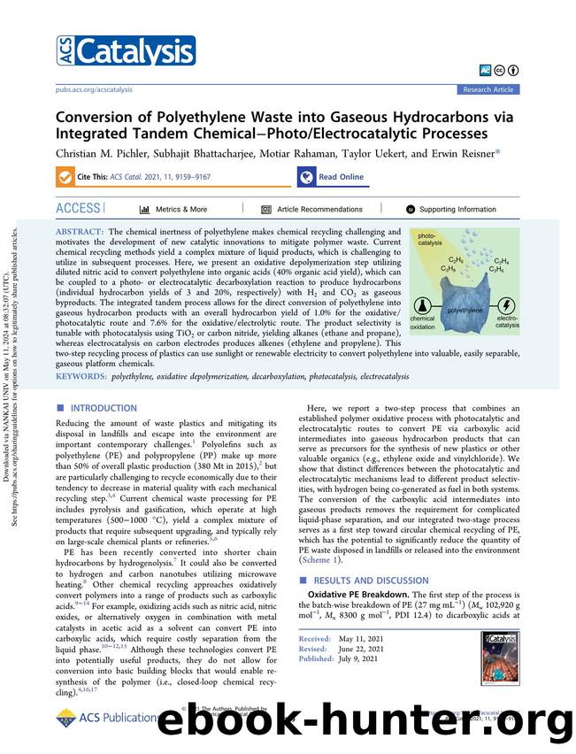 Conversion of Polyethylene Waste into Gaseous Hydrocarbons via Integrated Tandem ChemicalâPhotoElectrocatalytic Processes by Christian M. Pichler Subhajit Bhattacharjee Motiar Rahaman Taylor Uekert & Erwin Reisner