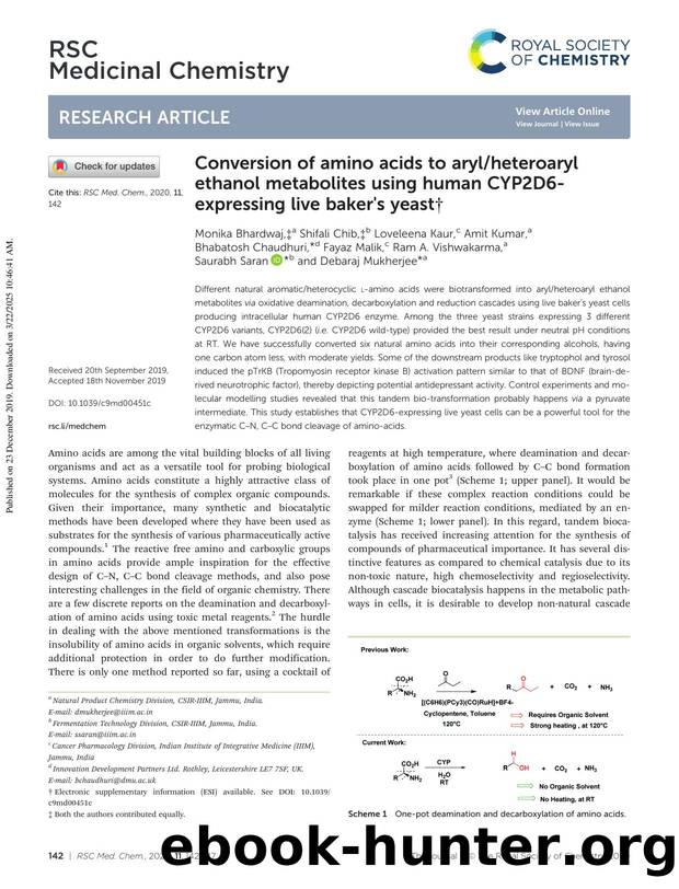 Conversion of amino acids to arylheteroaryl ethanol metabolites using human CYP2D6-expressing live baker's yeast by unknow
