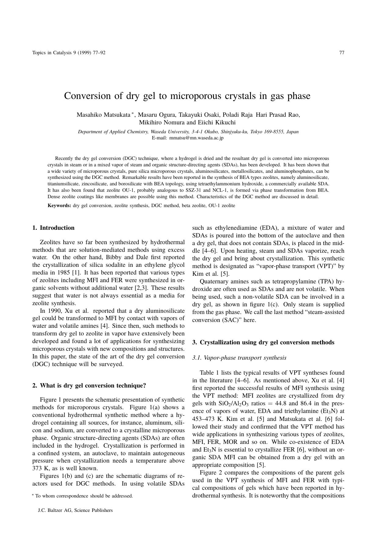 Conversion of dry gel to microporous crystals in gas phase by Unknown