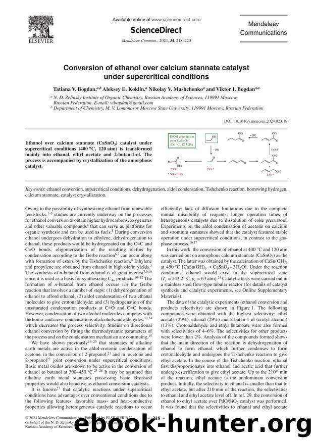Conversion of ethanol over calcium stannate catalyst under supercritical conditions by Tatiana V. Bogdan & Aleksey E. Koklin & Nikolay V. Mashchenko & Viktor I. Bogdan