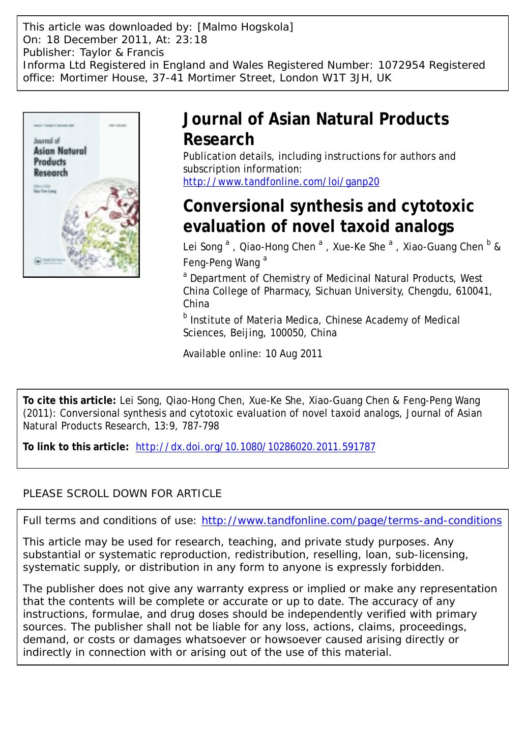 Conversional synthesis and cytotoxic evaluation of novel taxoid analogs by unknow