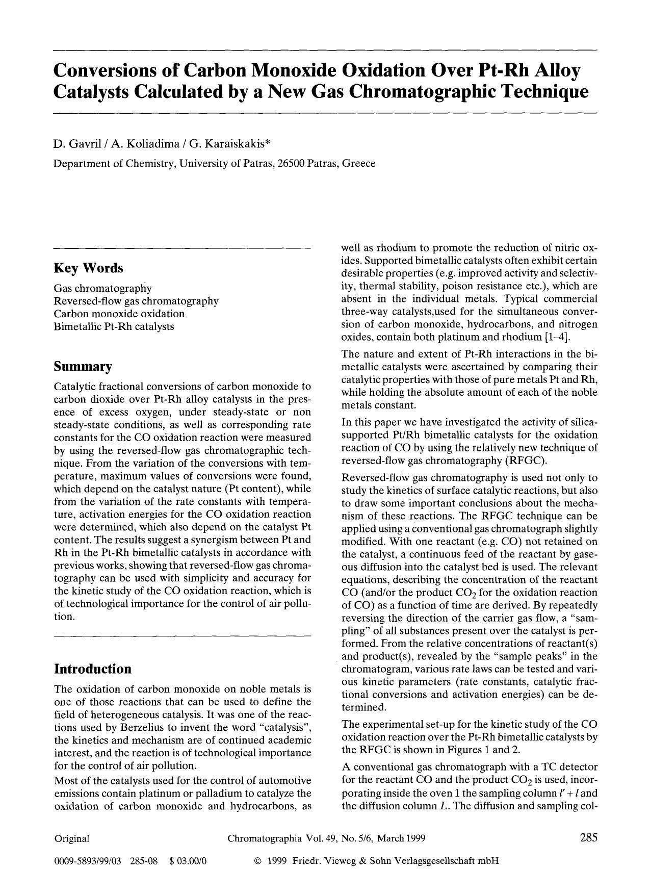 Conversions of carbon monoxide oxidation over Pt−Rh alloy catalysts calculated by a new gas chromatographic technique by Unknown