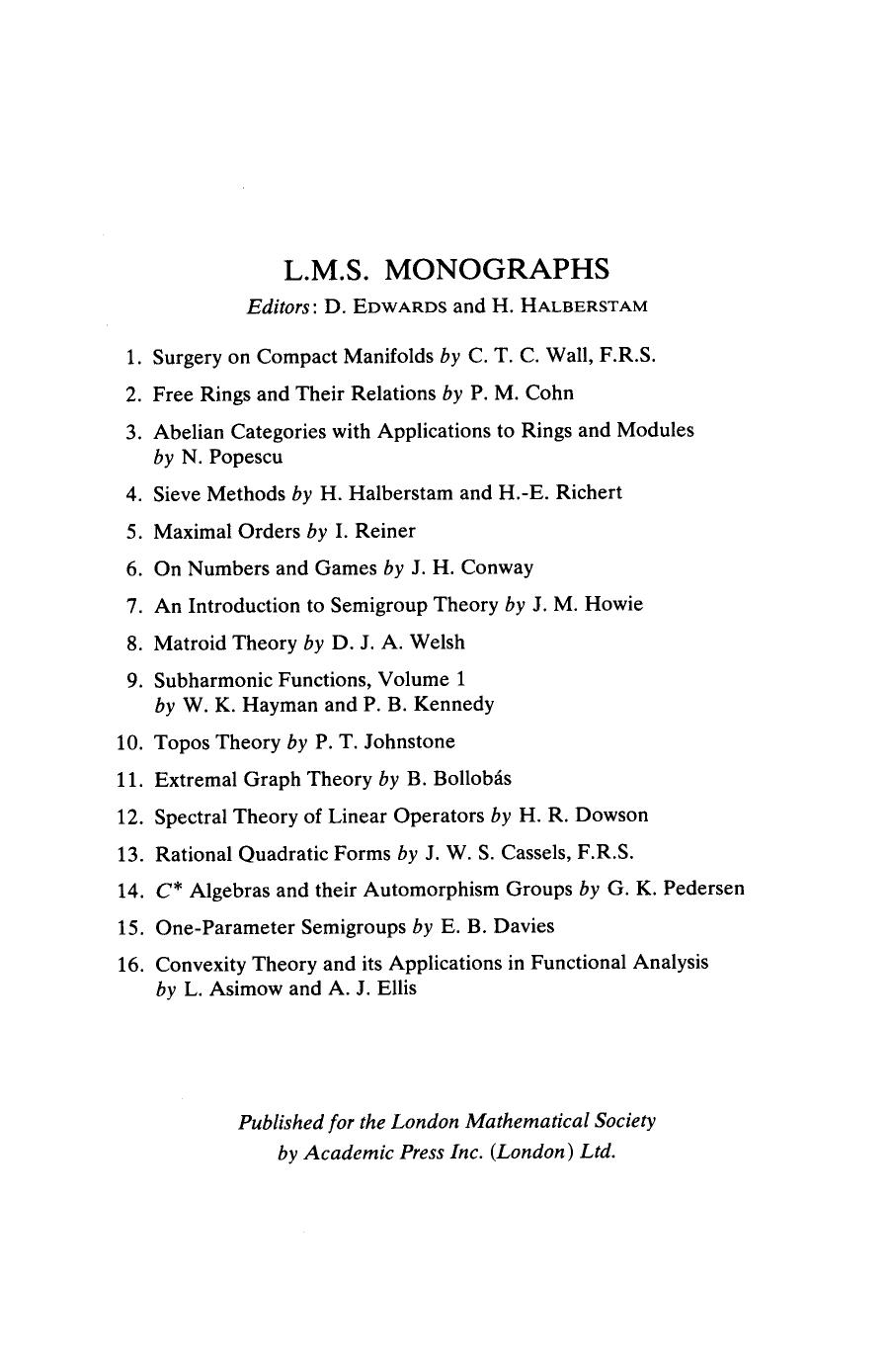 Convexity Theory and its Applications in Functional Analysis by L. Asimov (Auth.)