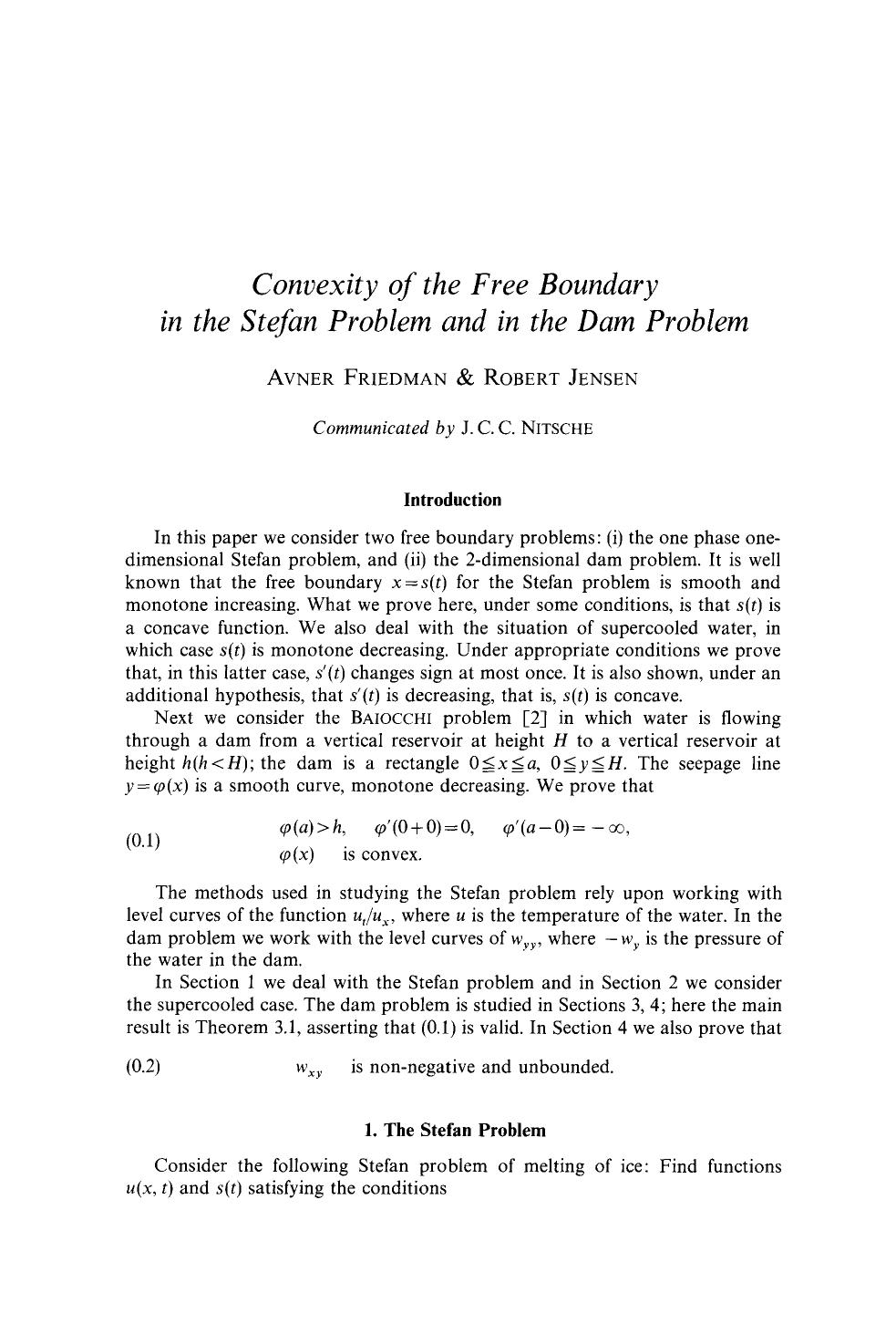 Convexity of the free boundary in the Stefan problem and in the dam problem by Unknown