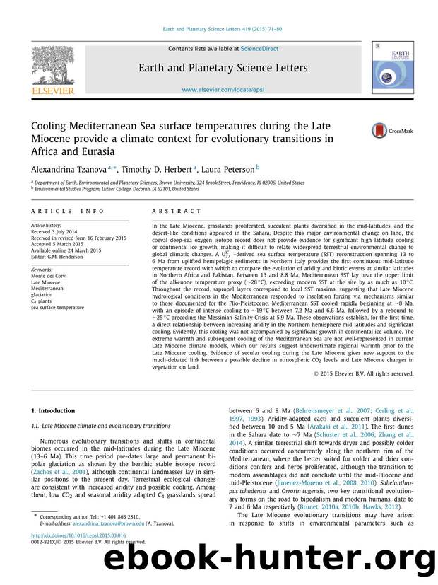 Cooling Mediterranean Sea surface temperatures during the Late Miocene provide a climate context for evolutionary transitions in Africa and Eurasia by Alexandrina Tzanova & Timothy D. Herbert & Laura Peterson