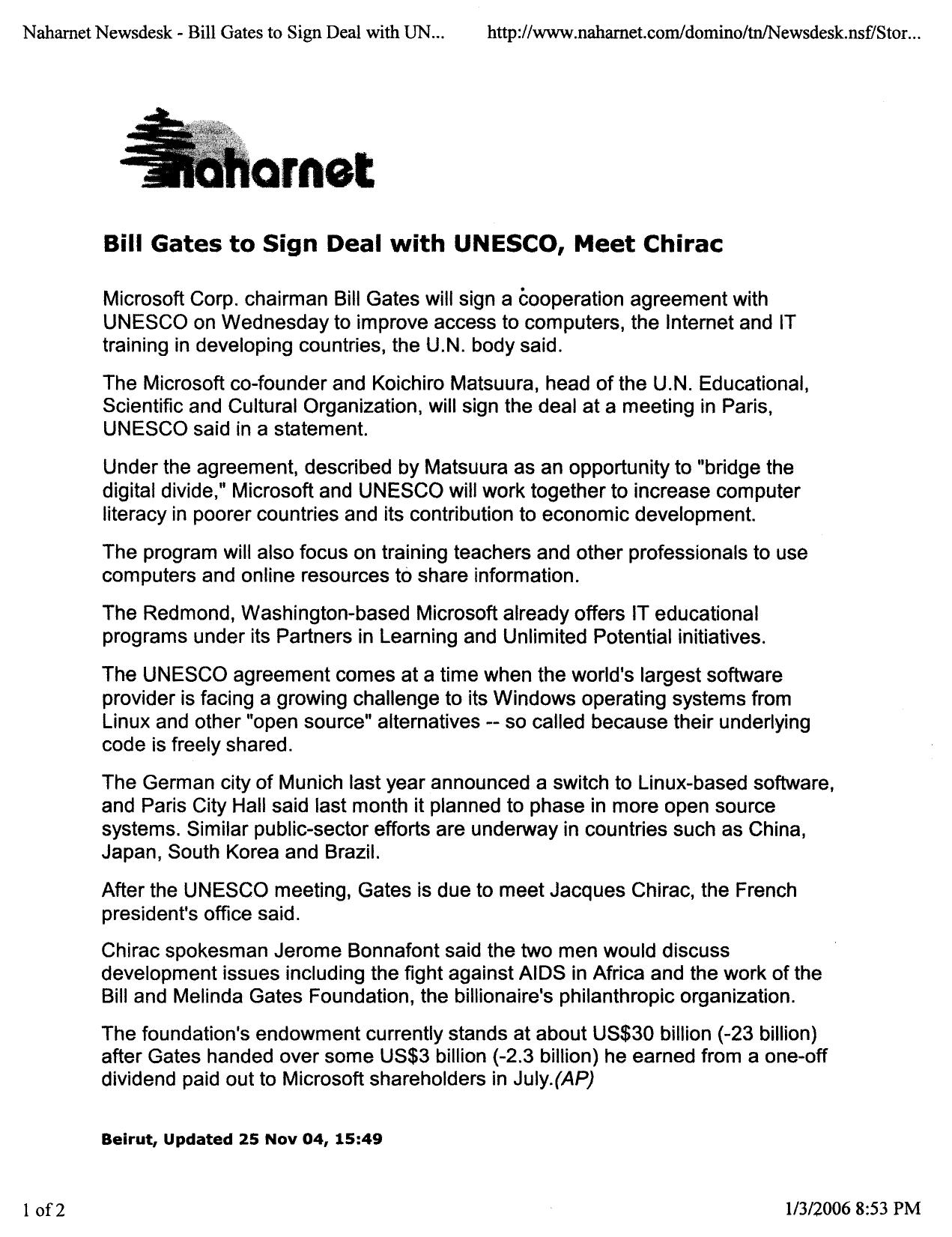 Coop Agreement-UN Microsoft-2006-45pgs-POL by Unknown