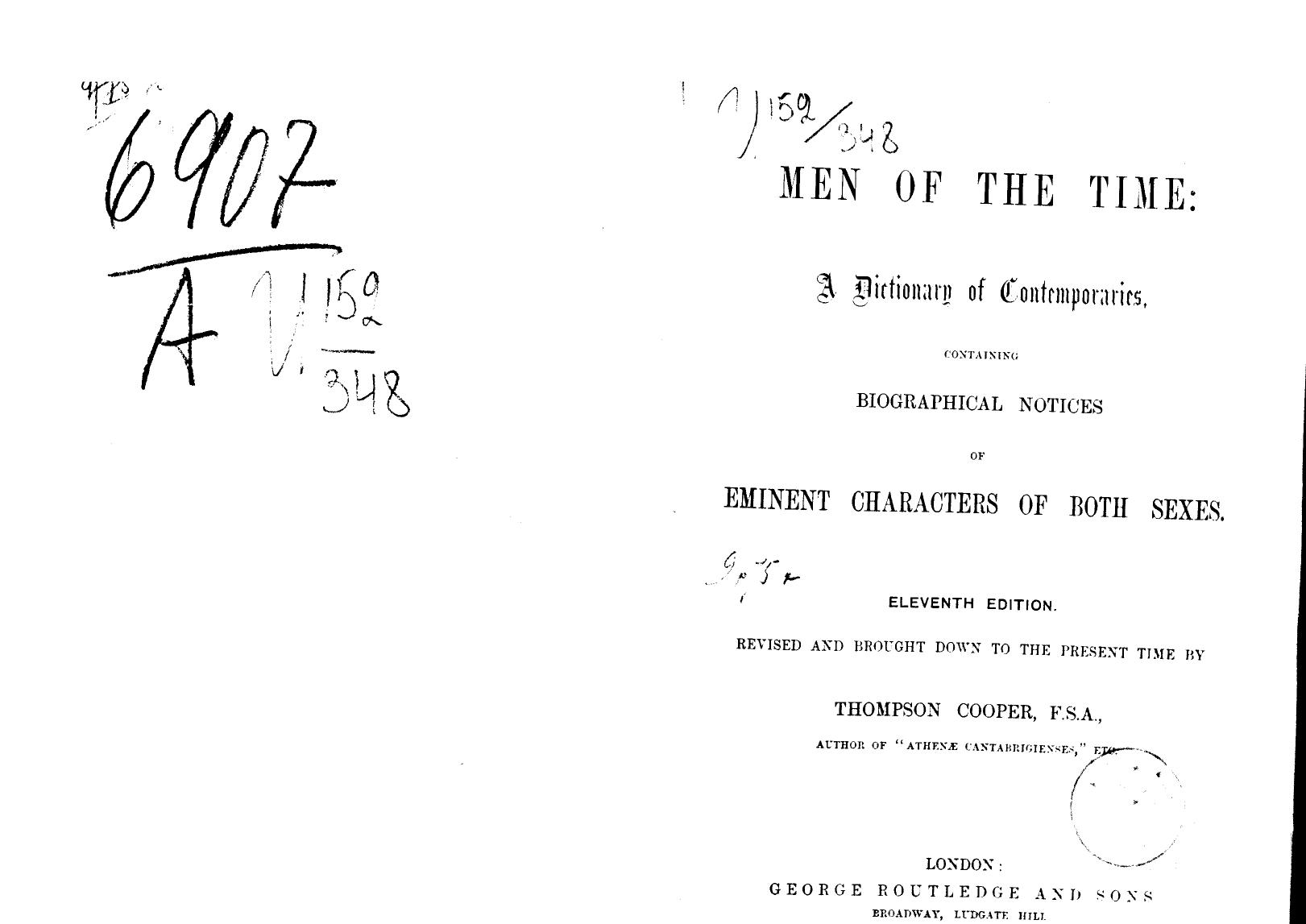 Cooper, Revised AND Brought DOWN TO THE Present TIME BY Thompson Cooper by Men of the time