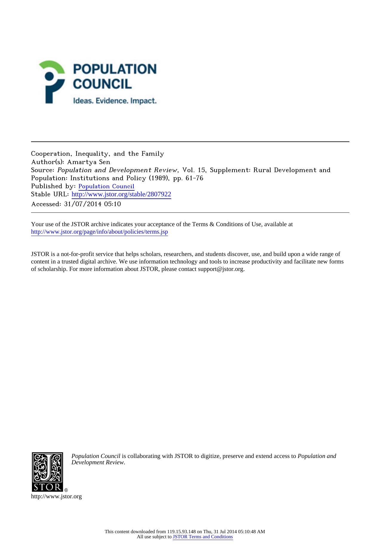 Cooperation, Inequality, and the Family by Cooperation Inequality & the Family