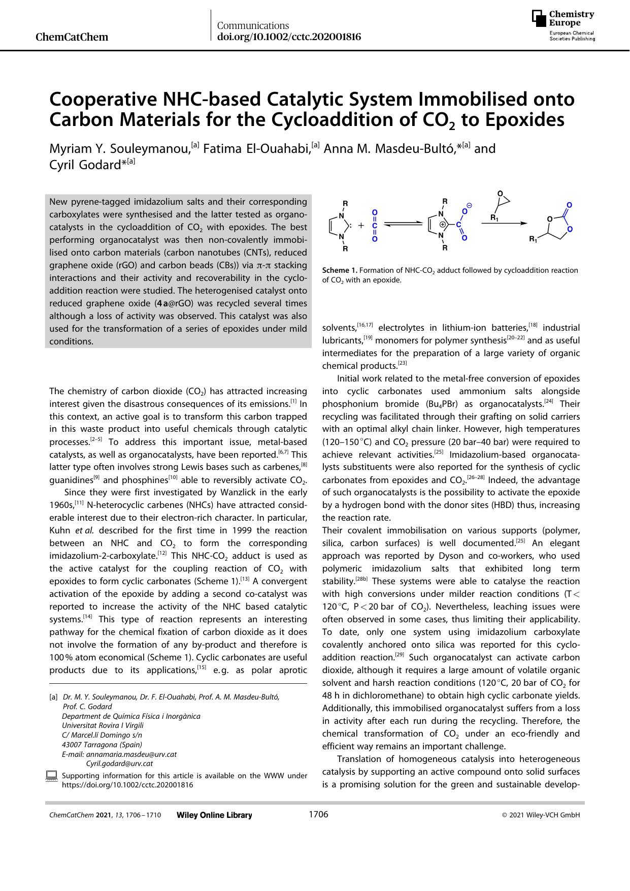Cooperative NHCâbased Catalytic System Immobilised onto Carbon Materials for the Cycloaddition of CO2 to Epoxides by Unknown