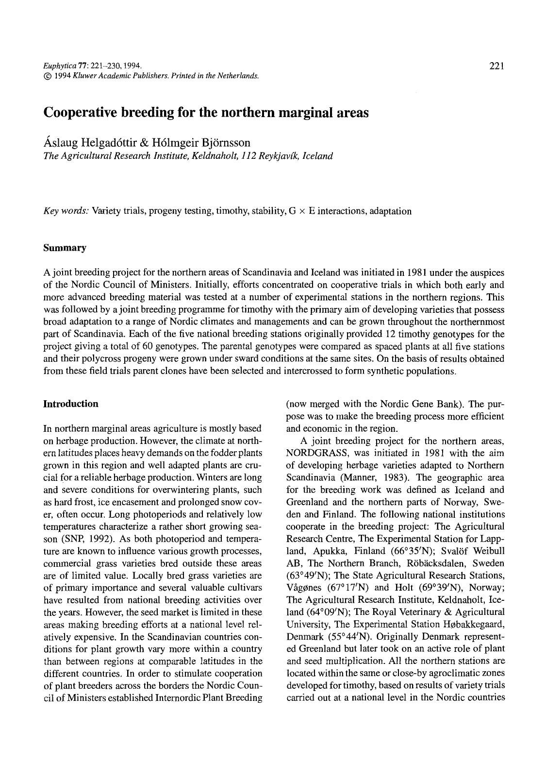 Cooperative breeding for the northern marginal areas by Unknown