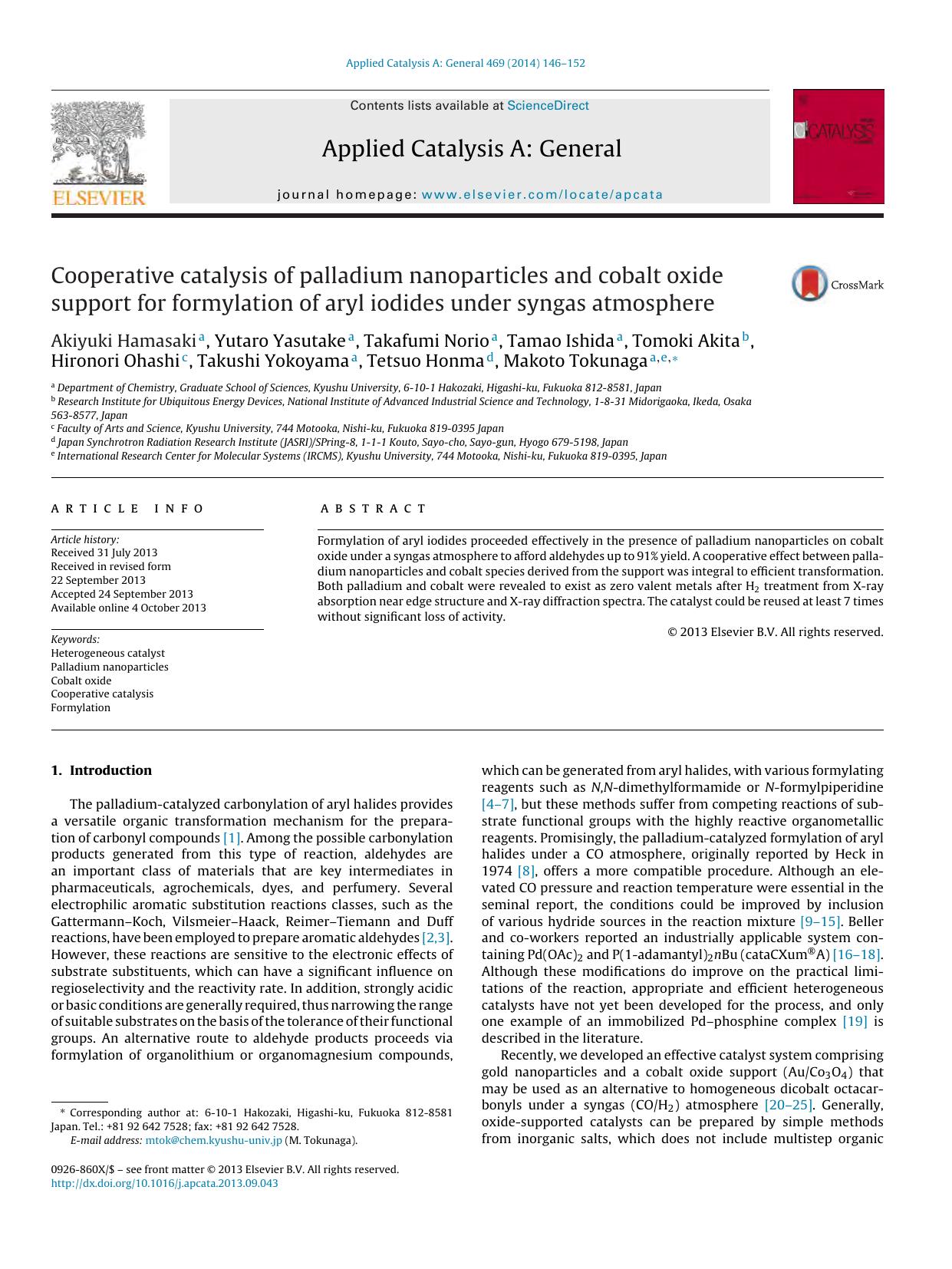 Cooperative catalysis of palladium nanoparticles and cobalt oxide support for formylation of aryl iodides under syngas atmosphere by unknow