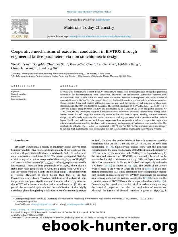 Cooperative mechanisms of oxide ion conduction in BIVTIOX through engineered lattice parameters via non-stoichiometric design by unknow