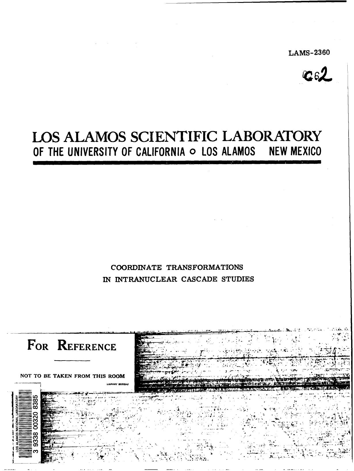 Coordinate transformations in intranuclear cascade studies None by LANL Research Library LWW Project