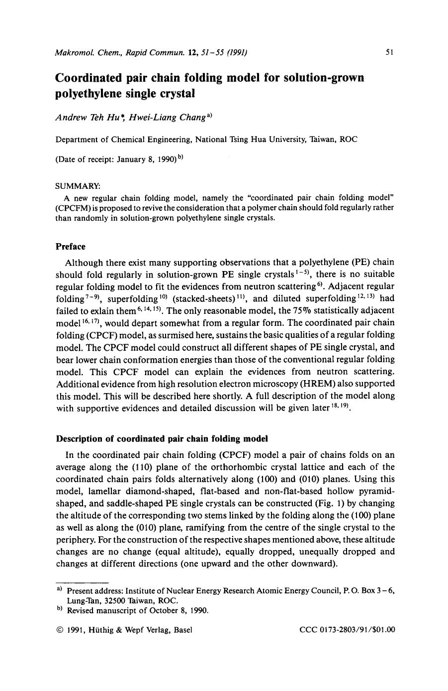 Coordinated pair chain folding model for solution-grown polyethylene single crystal by Unknown