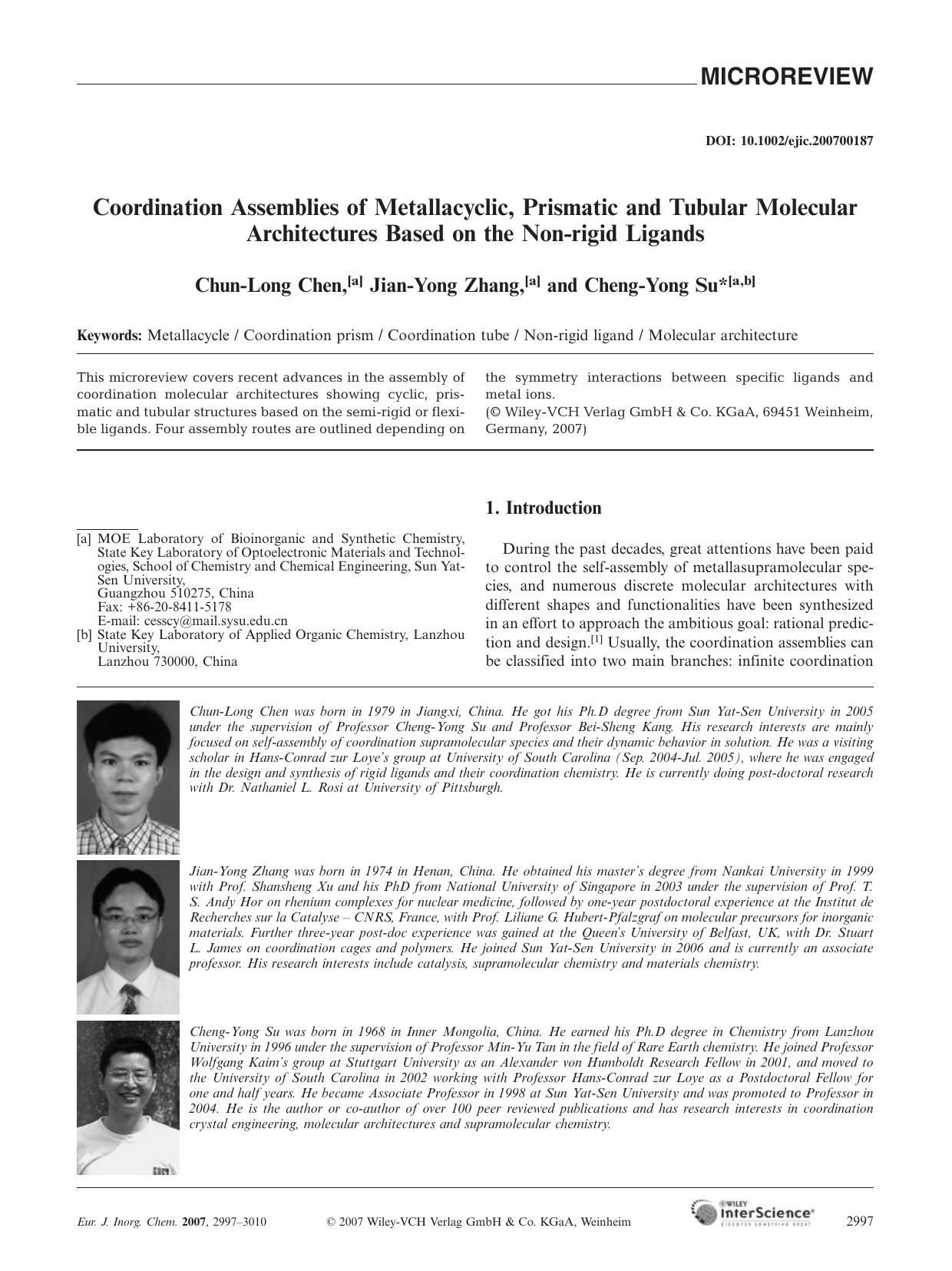 Coordination Assemblies of Metallacyclic, Prismatic and Tubular Molecular Architectures Based on the Non-rigid Ligands by Unknown