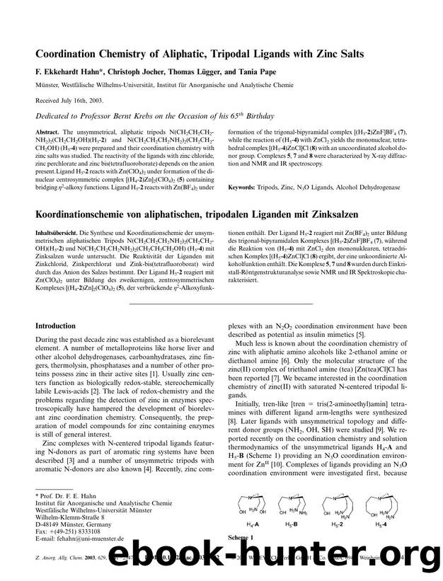 Coordination Chemistry of Aliphatic, Tripodal Ligands with Zinc Salts by Unknown
