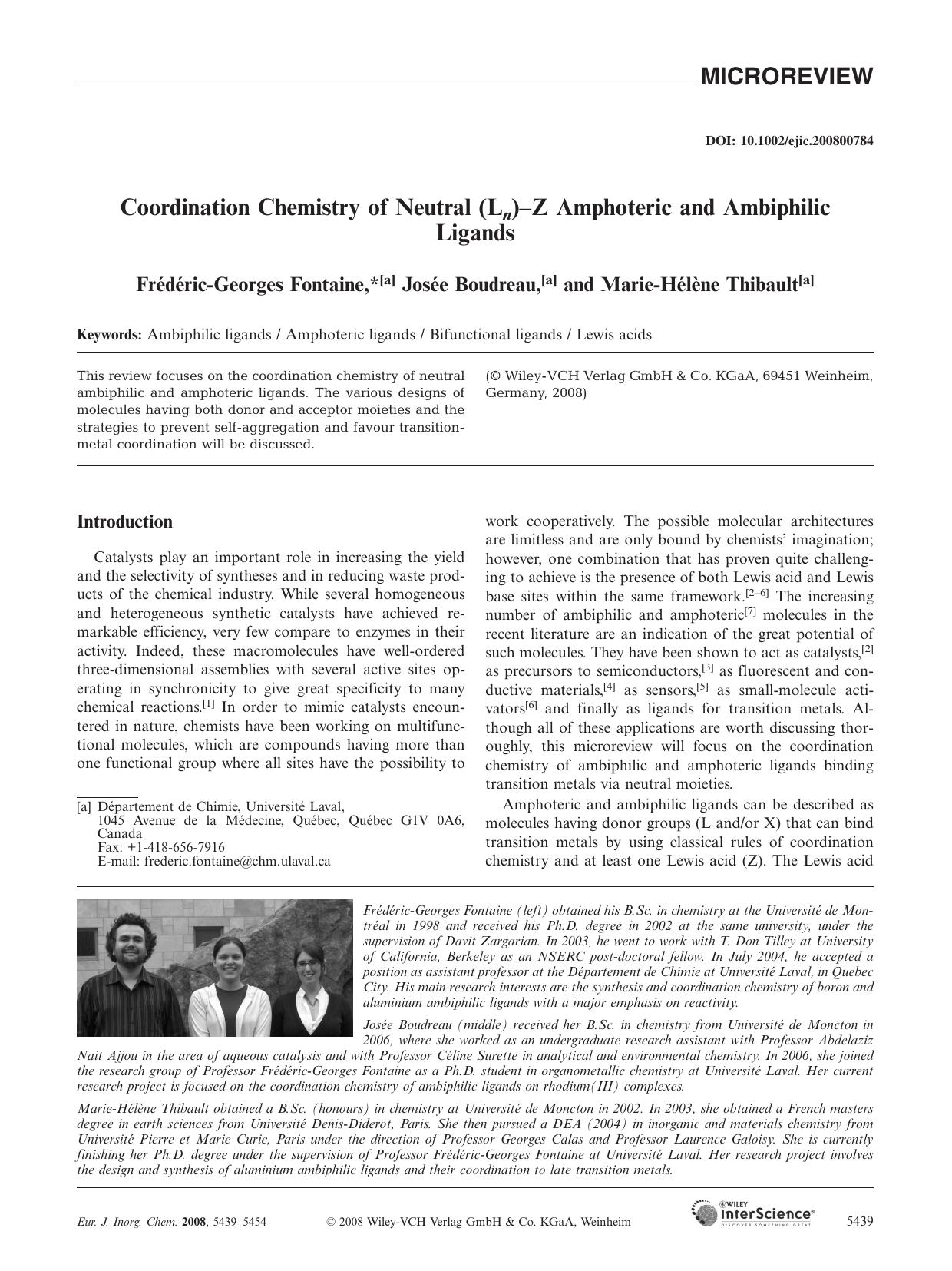 Coordination Chemistry of Neutral (Ln)-Z Amphoteric and Ambiphilic Ligands by Unknown