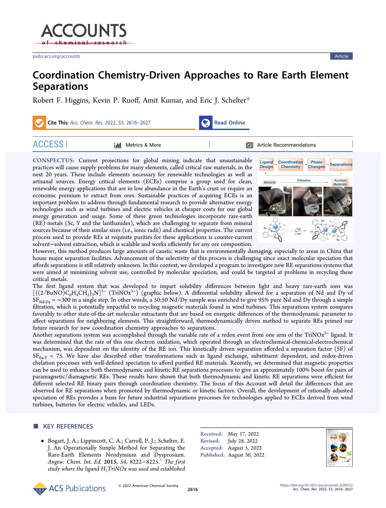 Coordination Chemistry-Driven Approaches to Rare Earth Element Separations by Robert F. Higgins Kevin P. Ruoff Amit Kumar and Eric J. Schelter