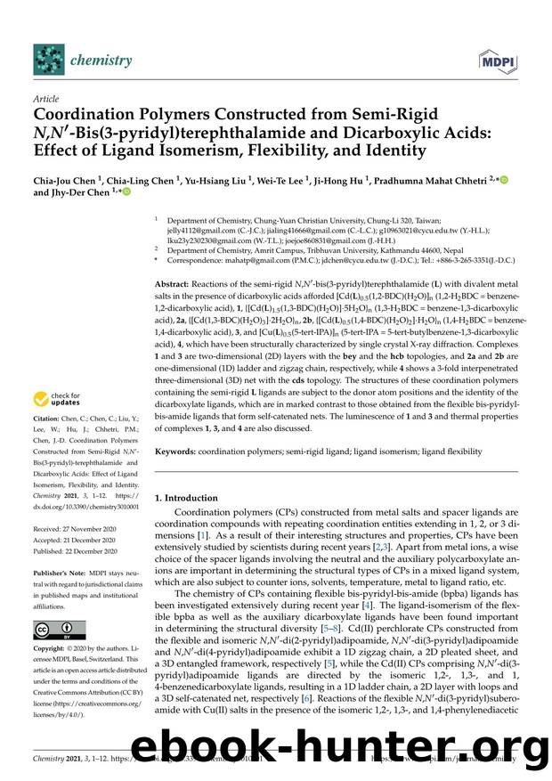 Coordination Polymers Constructed from Semi-Rigid N,N'-Bis(3-pyridyl)terephthalamide and Dicarboxylic Acids: Effect of Ligand Isomerism, Flexibility, and Identity by unknow