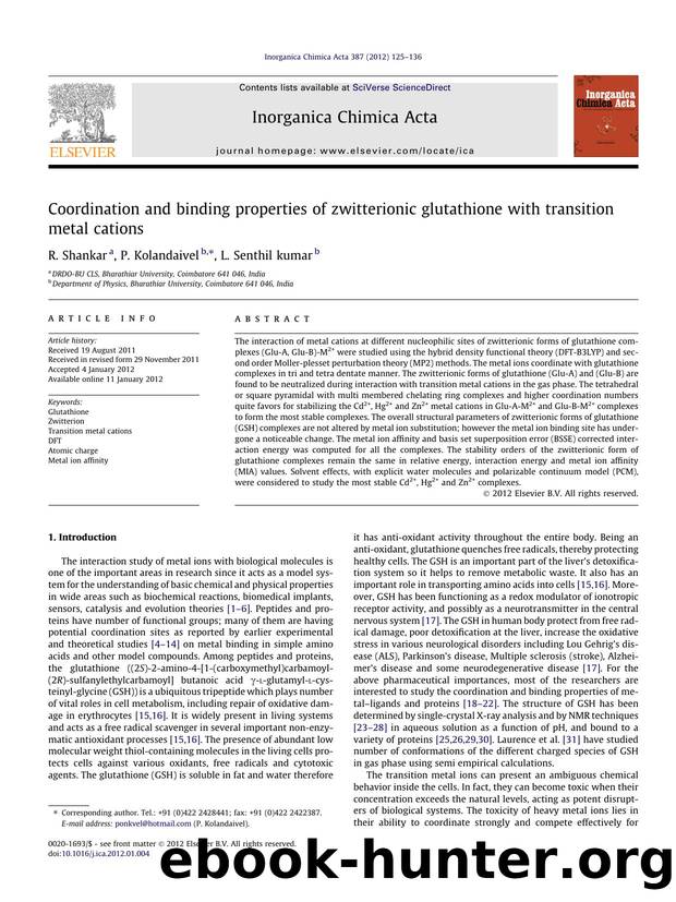 Coordination and binding properties of zwitterionic glutathione with transition metal cations by R. Shankar & P. Kolandaivel & L. Senthil kumar