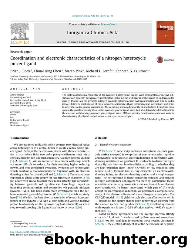 Coordination and electronic characteristics of a nitrogen heterocycle pincer ligand by Brian J. Cook & Chun-Hsing Chen & Maren Pink & Richard L. Lord & Kenneth G. Caulton