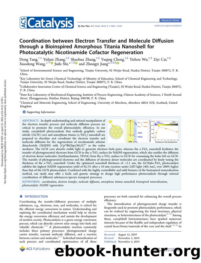 Coordination between Electron Transfer and Molecule Diffusion through a Bioinspired Amorphous Titania Nanoshell for Photocatalytic Nicotinamide Cofactor Regeneration by unknow