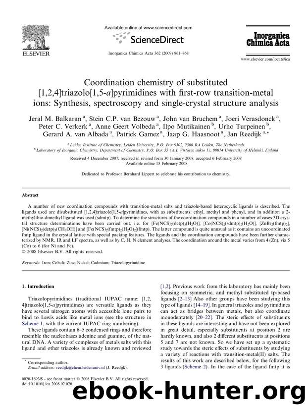 Coordination chemistry of substituted [1,2,4]triazolo[1,5-a]pyrimidines with first-row transition-metal ions: Synthesis, spectroscopy and single-crystal structure analysis by unknow
